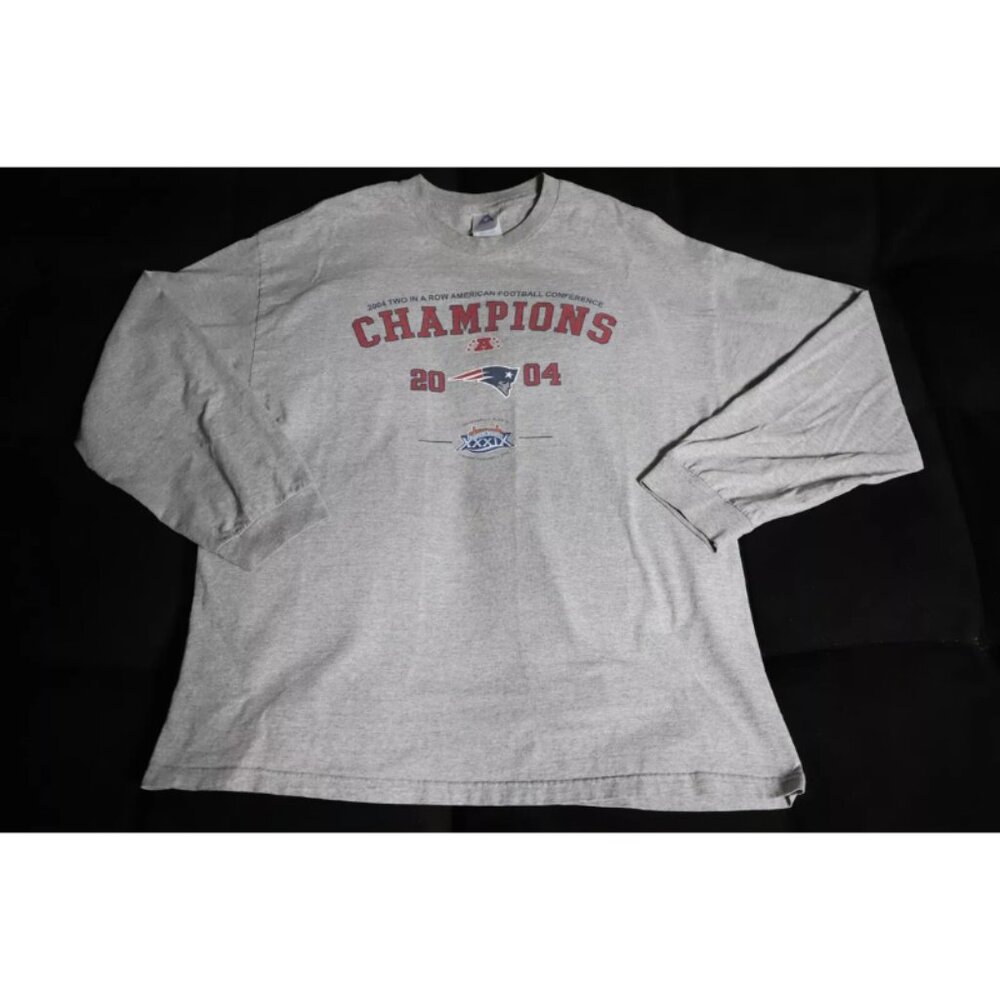 Vtg New England Patriots Sweatshirt Mens 2XL Gray Super Bowl XXXIX NFL Champions